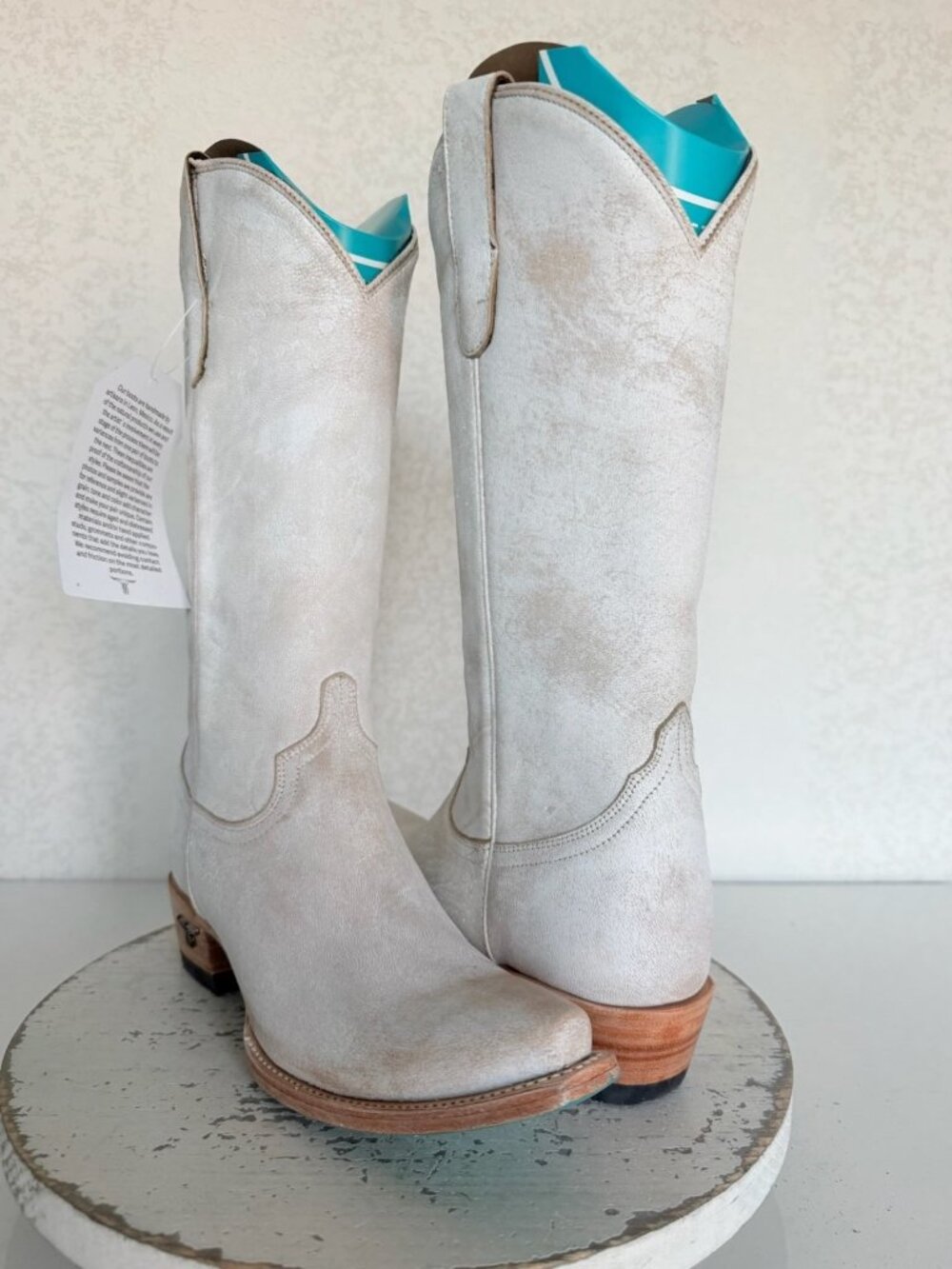 Lane EMMA JANE White Cowboy Boots Womens 7.5 Western Leather Mid Calf Snip Toe